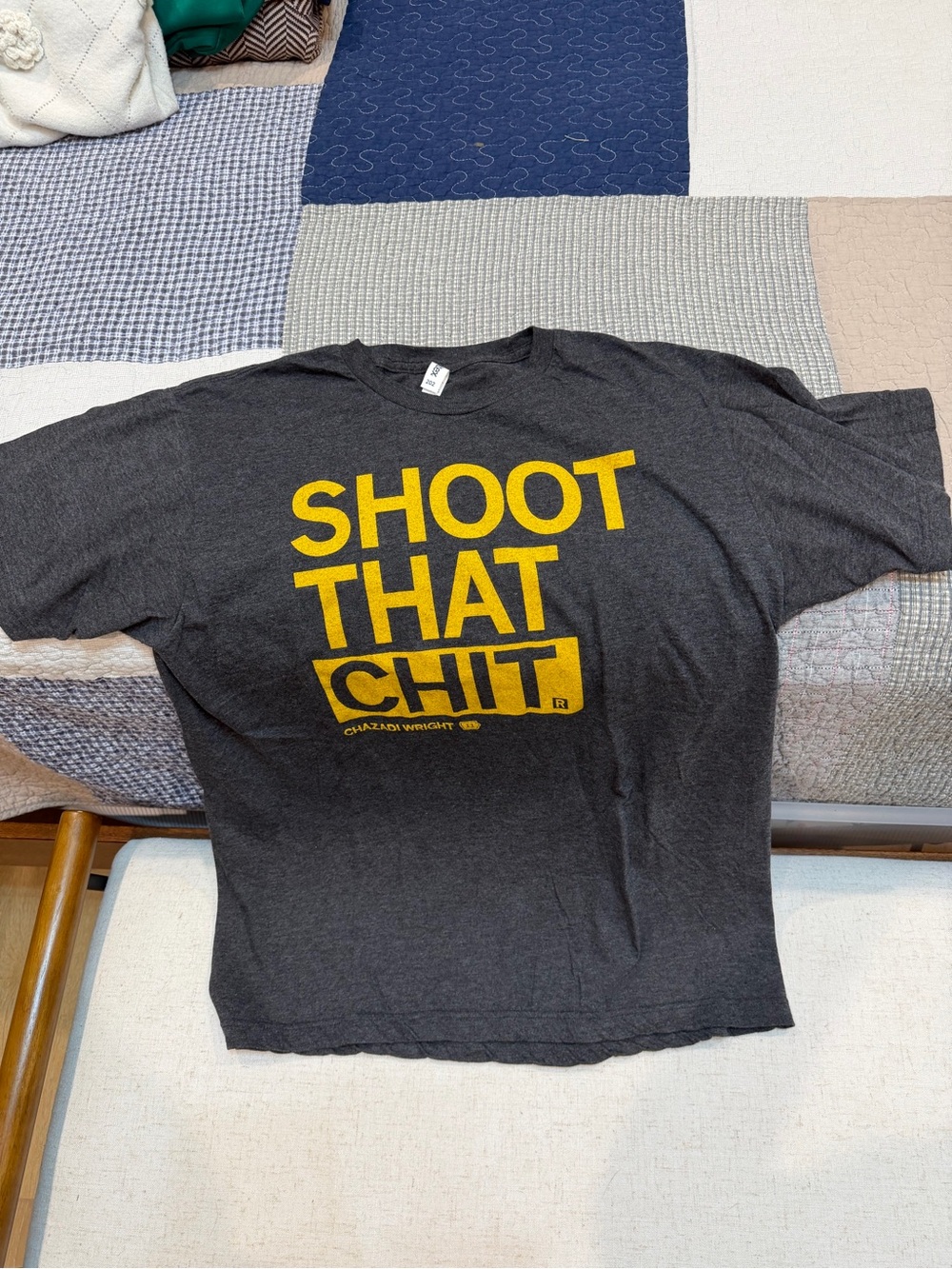 Tultex Men's Dark Gray Short Sleeve Tee with Yellow Graphic - 'SHOOT THAT CHIT'